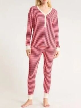 ❗️$10 Sale ❗️ Lucky Brand Red and Cream Striped Ribbed Henley Pajama Set